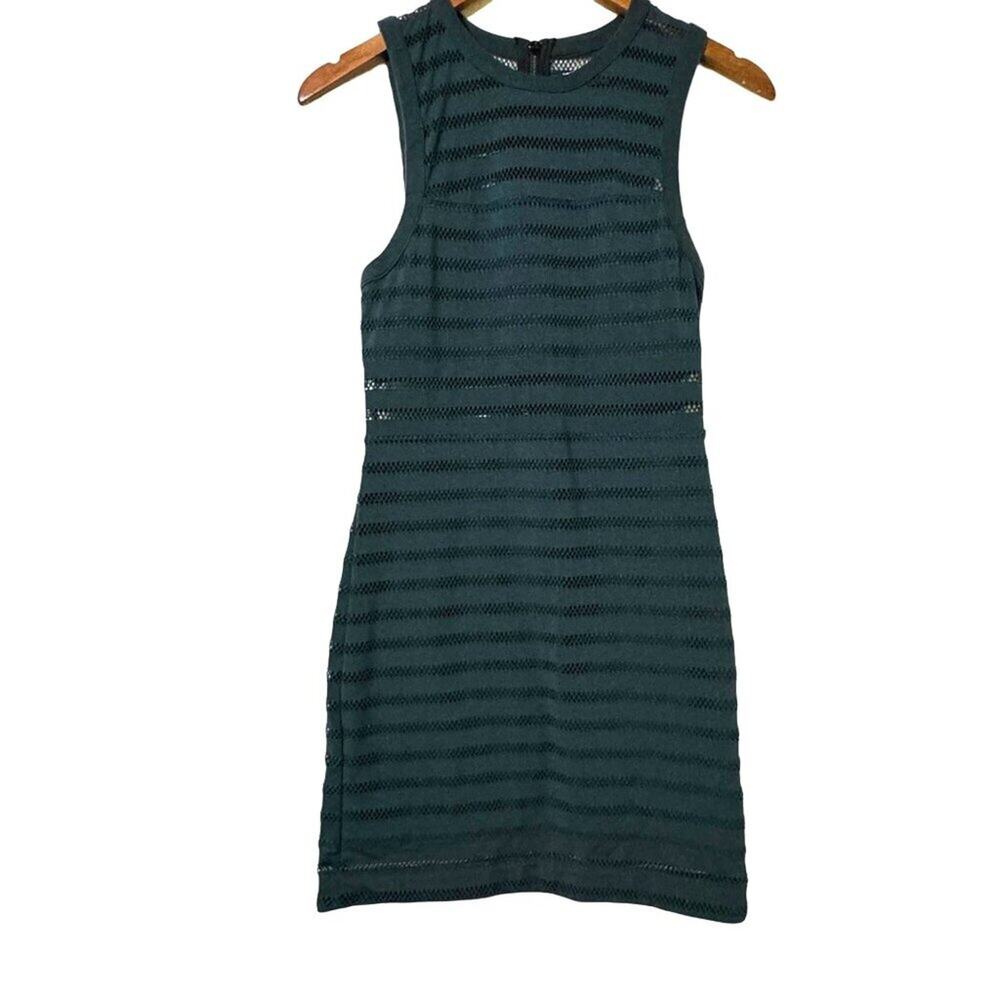 Silence + Noise Green Mesh Cocktail Sleeveless Dress Green Knee Length Medium